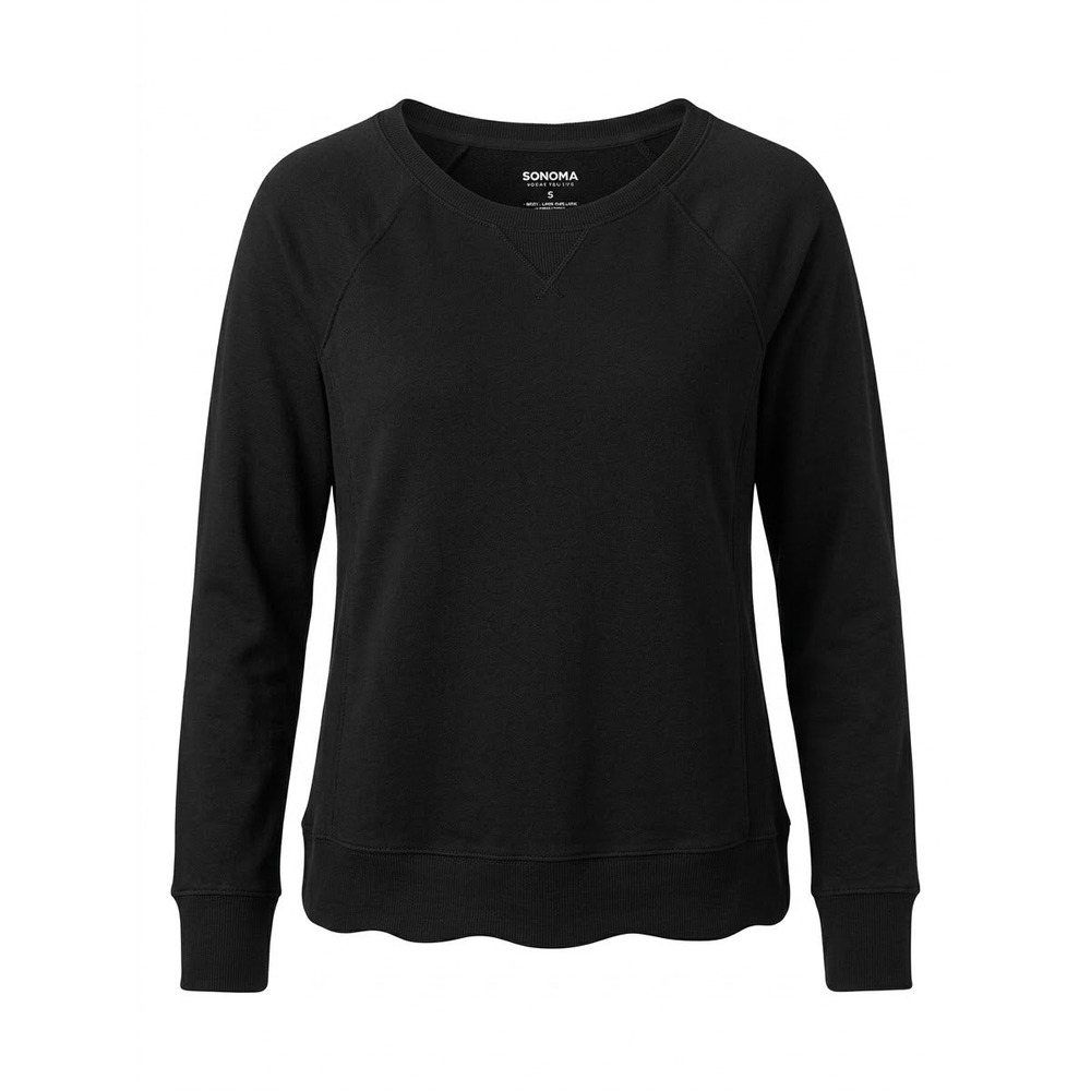Sonoma Sweatshirt Women Small Black Ribbed Side Panel Raglan Long Sleeve